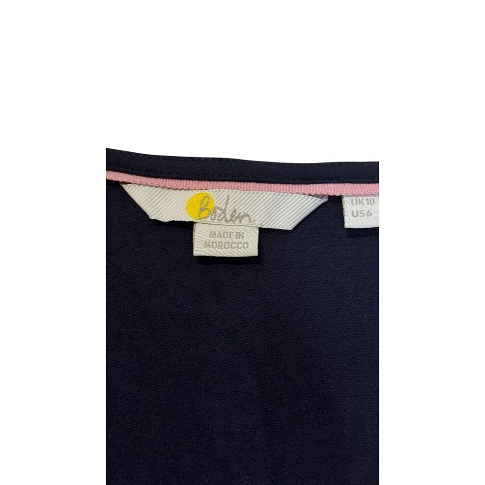 Boden Women's Top Faux Wrap V-Neck 3/4 Sleeve Ruched Stretch Navy Blue Size 6‎